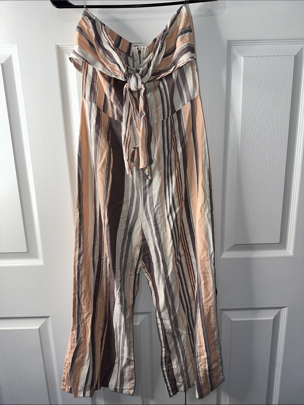 Gypsies & Moondust Peach, Cream & Brown Striped Wide-Leg Jumpsuit